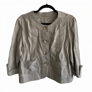 MARVIN RICHARDS Linen Button Front Cropped Jacket Blazer Tan M
